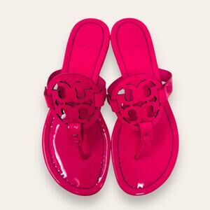 Tory Burch Patent Leather Miller Sandal Fluorescent Neon Fuchsia 7 Women’s